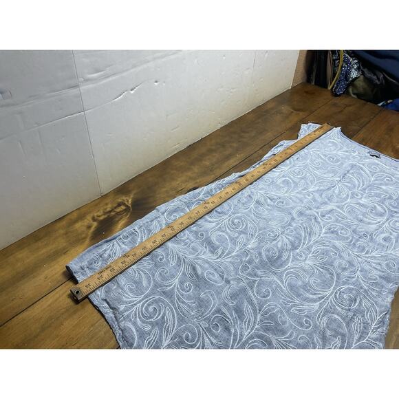 LINA TOMEI Chambray Blue Coastal Embroidered 100% Linen Dress Large Italy - Picture 7 of 11